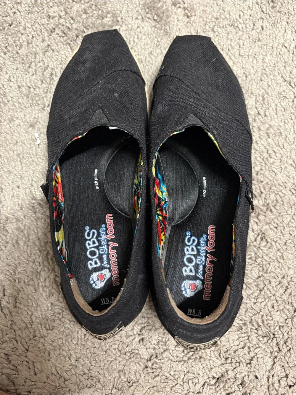 Skechers BOBS Black Slip-On Canvas Loafers for Women